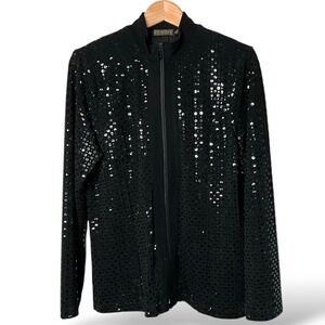 PICADILLY FASHIONS Full Front Zip Sequined Lightweight Long Sleeve Jacket Sz S